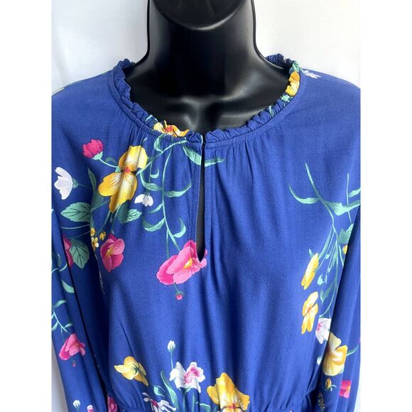 Old Navy NWT Floral Blue Waist Define Dress Long Sleeve Summer Size L Prairie - Picture 2 of 11